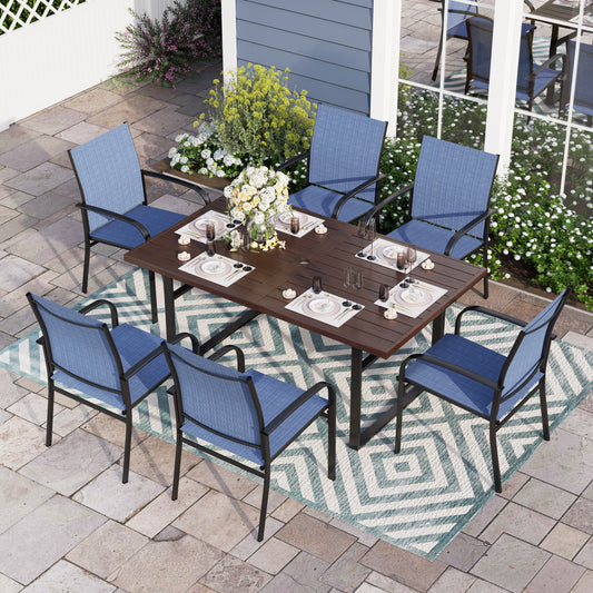 Sophia & William 7 Piece Patio Dining Set Dining Table and 6 Blue Textilene Chairs
