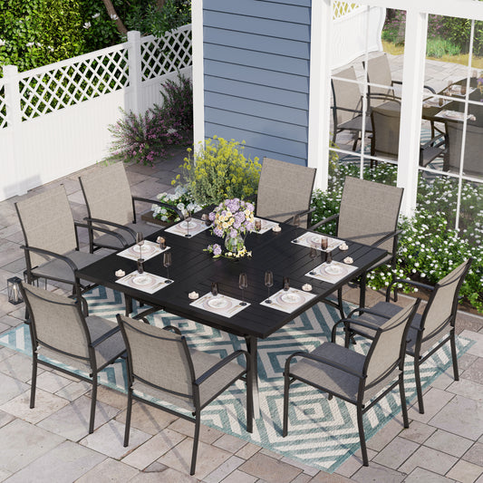 Sophia & William 9 Piece Patio Metal Dining Set 60" Square Table and 8 Brown Textilene Chairs