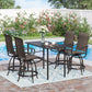 Sophia & William 5 Pieces Swivel Bar Set Rattan Backrest and Padded Cushion Bar Chair & Rectangular Metal Table