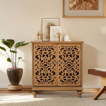 Vintage Chic Accent Cabinet with Hollow Carved Design