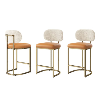 ALPHA HOME Bar Stools with Back, 24.8 Inch Counter Height Bar Stools Set of 3, Modern Counter Stools Upholstered Barstools with Metal Frame for Home Bars, Kitchen Islands, Bronze/Gold Leg