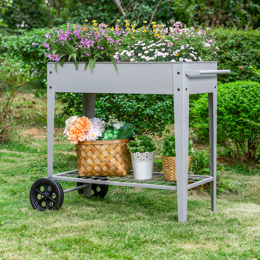 Sophia & William Raised Planter Box with Legs Outdoor Elevated Garden Bed on Wheels-Gray