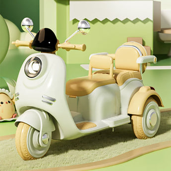 HARVESTING 2 Seater Kids Electric Ride on Vehicle, 3 Wheel Vintage Toddler Toy Motorcycle with LED Light, Safety Armrests, Rechargeable Battery Powered Ride On Vehicle for Boys Girls
