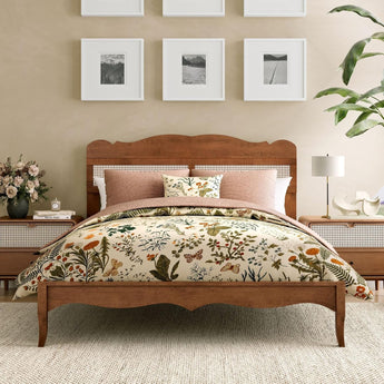 Sophia & William Queen Bed Frame with Adjustable Headboard, Wooden Bed Frame Queen Size, Solid Wood Slats Support, No Box Spring Needed,Brown