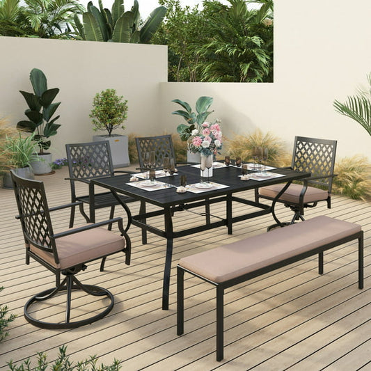 Sophia & William 6 Piece Outdoor Dining Set Patio Furniture Set with Bench Swivel Chairs and Table with Cushion