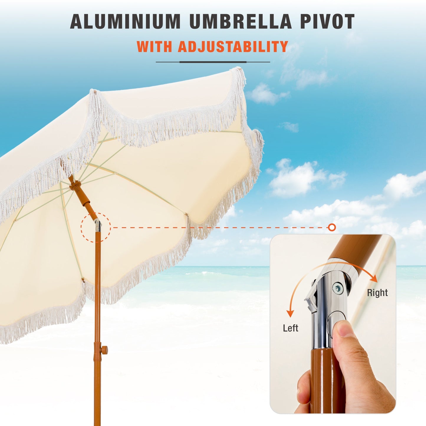 Sophia & William 7FT Outdoor Parasol Umbrella Fiberglass Ribs Umbrella with Tassel, Off-white