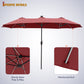 Alpha Joy 13ft Large Double-Sided Outdoor Patio Umbrella with Colorful Solar Lights, Red
