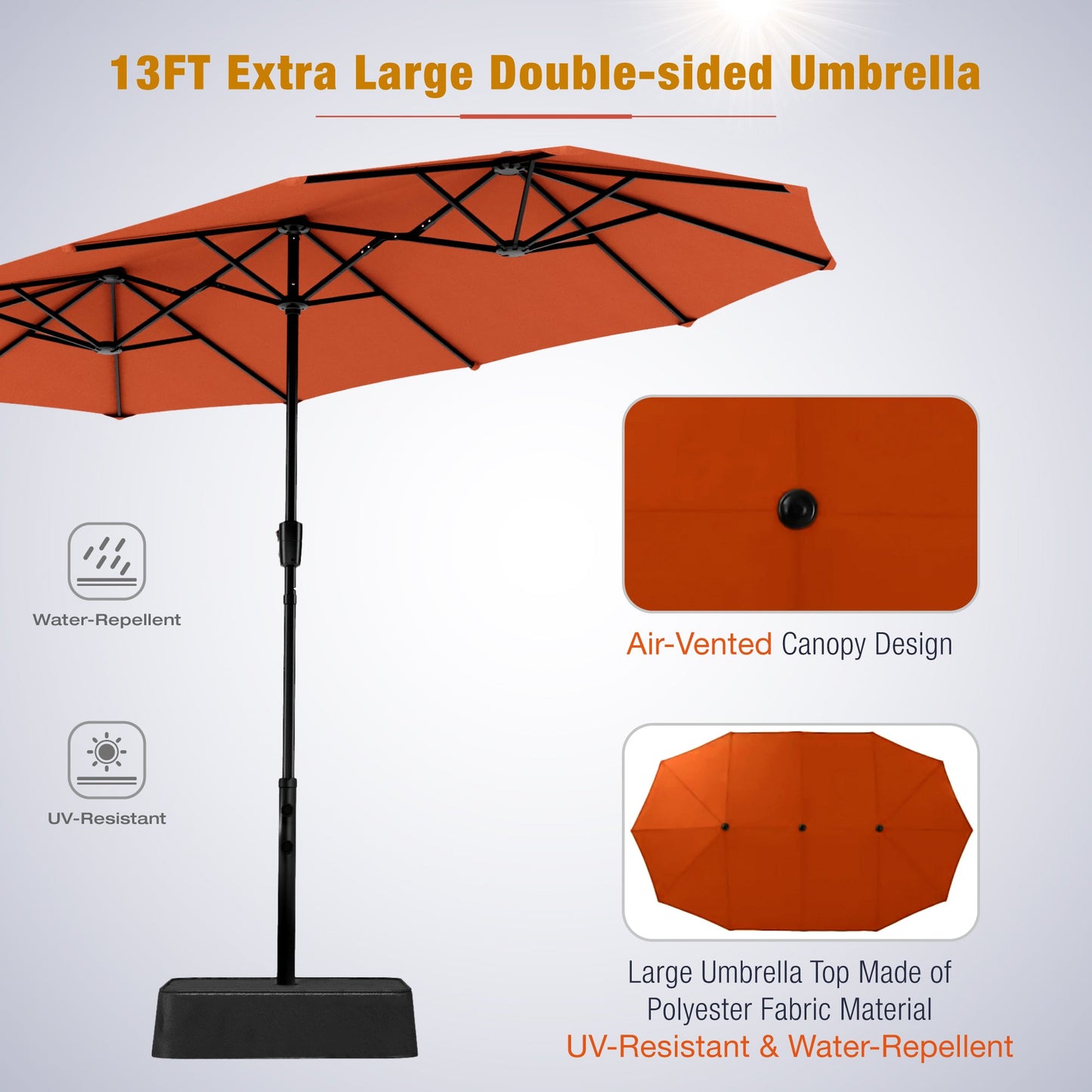 Sophia & William 8-Piece Outdoor Patio Set with 13 ft Umbrella, Rattan Chairs & Rectangle Table for 6, Orange Red Umbrella