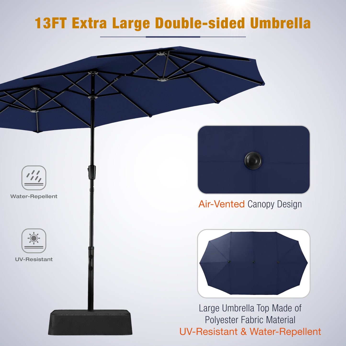 Sophia & William 8-Piece Outdoor Patio Set with 13 ft Umbrella, Rattan Chairs & Rectangle Table for 6, Navy Umbrella