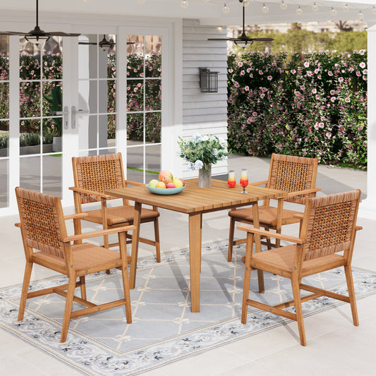 Sophia & William 5 Pieces Patio Dining Set 40.2" x 40.2" Square Wood Table with 4 x Acacia Wood Patio Chairs with Cushions for Lawn, Garden, Backyard