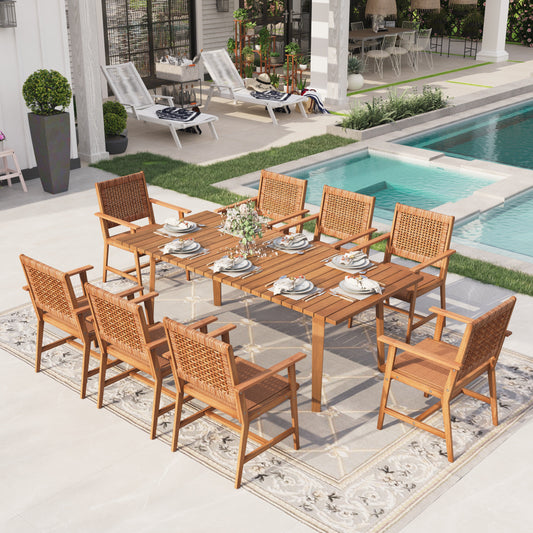 Sophia & William 9 Pieces Patio Dining Set 59.1"x35.4" Rectangle Wood Table with 6 x Acacia Wood Patio Chairs with Cushions for Lawn, Garden, Backyard