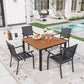 Sophia & William 5Pcs Patio Outdoor Dining Set Teak-Grain Steel Table and Stackable Chairs Furniture Set