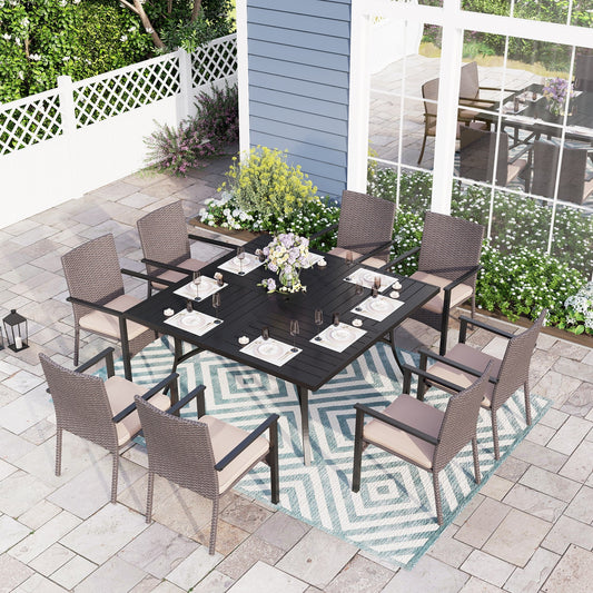 Sophia & William 9 Piece Outdoor Patio Dining Set Wicker Chairs and Metal Table Set