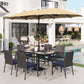 Sophia & William 8 Pieces Outdoor Patio Dining Set with 13 ft Beige Umbrella, Rattan Chairs & Metal Table for 6
