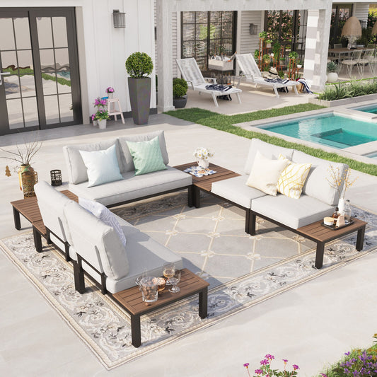 Sophia & William 7-Piece Metal Outdoor Patio Furniture Set Sectional Sofa Set with Wrought Iron Coffee Table, Light Grey Cushion