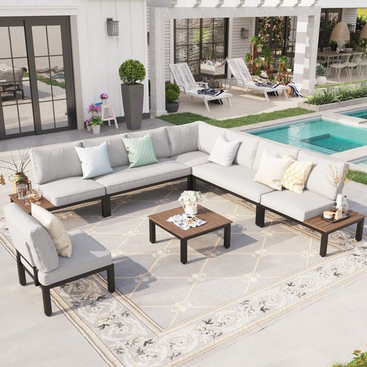 Sophia & William 7 Pieces Metal Patio Furniture Set Outdoor Sectional Conversation Sofa Set with Coffee Table, Light Grey Cushion