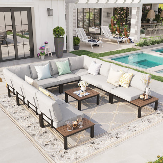 Sophia & William 9 Pieces Patio Furniture Set Sectional Metal Outdoor Conversation Set with Coffee Table, Light Grey Cushion