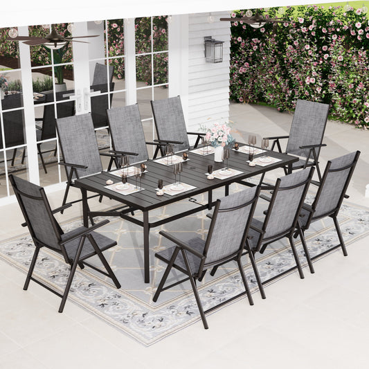 Sophia & William 9-Piece Outdoor Patio Dining Set Metal Table and Aluminum Alloy Textilene Chairs Set for 8, Black & Gray