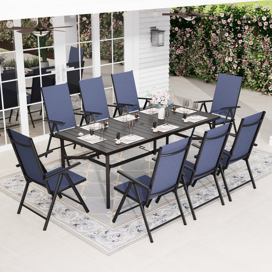 Sophia & William 9-Piece Outdoor Patio Dining Set Metal Table and Aluminum Alloy Textilene Chairs Set for 8, Black & Blue
