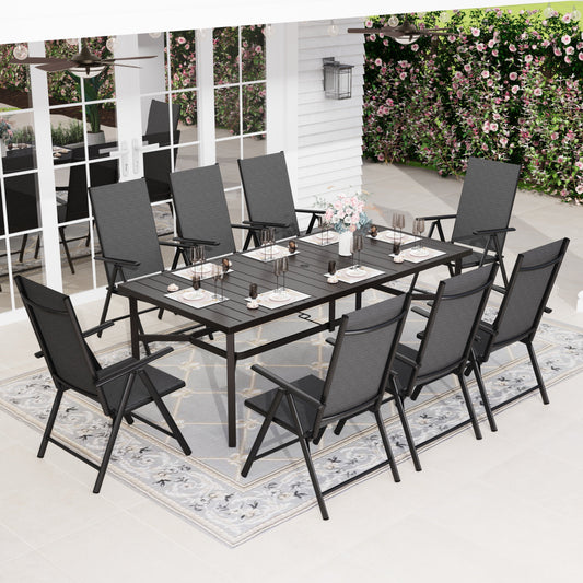 Sophia & William 9-Piece Outdoor Patio Dining Set Metal Table and Aluminum Alloy Textilene Chairs Set for 8, Black