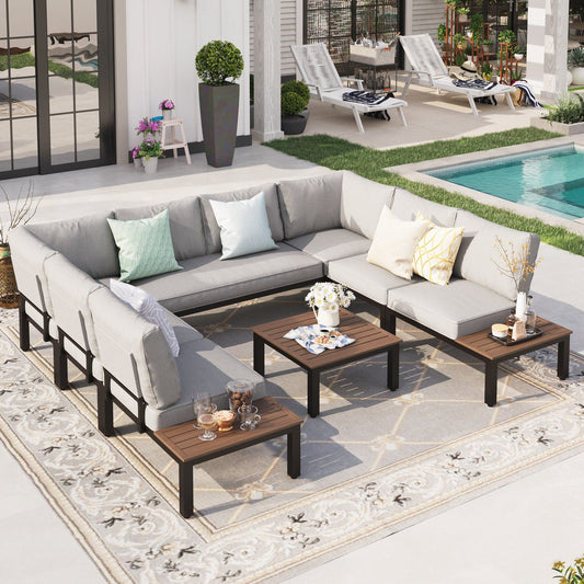 Sophia & William 8 Pieces Patio Furniture Set Sectional Metal Outdoor Conversation Set with Coffee Table, Light Grey Cushion