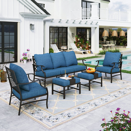Sophia&William 7 Seat Patio Conversation Set Outdoor Sofa Furniture Set with Ottomans, Pacific Blue
