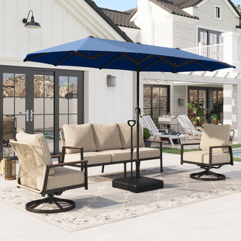Alpha Joy 13ft Rectangle Double-Sided Extra Large Outdoor Patio Market Umbrella with 23.6'' Square Base, Haze Blue