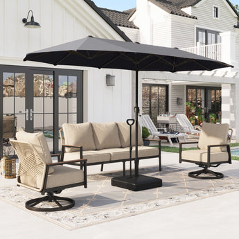 Alpha Joy 13ft Rectangle Double-Sided Extra Large Outdoor Patio Market Umbrella with 23.6'' Square Base, Smoky Gray