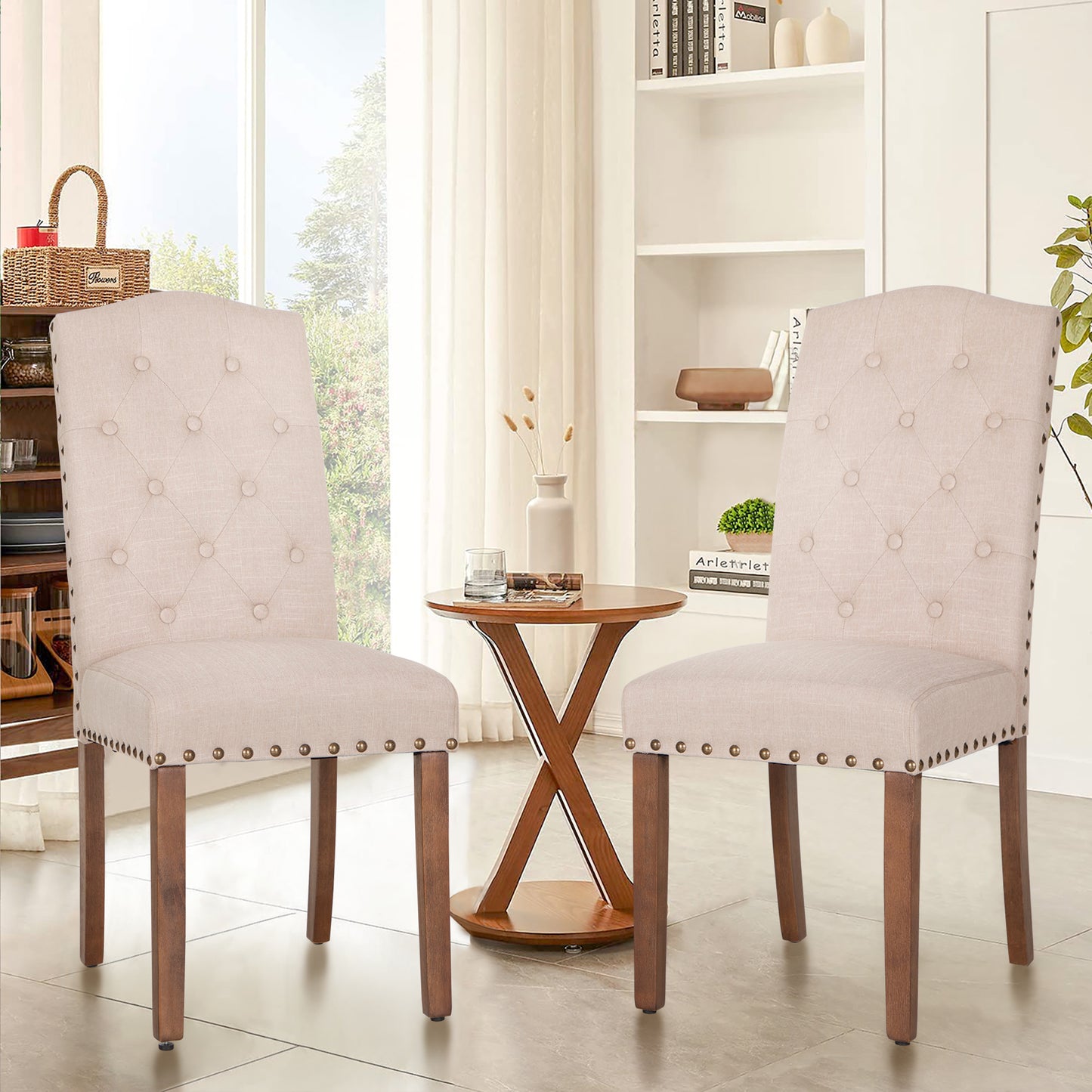 Sophia & William Upholstered Dining Chairs with High Back-Set of 2-White