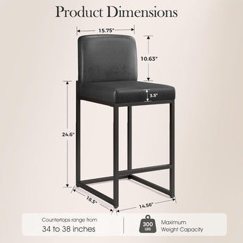 Sophia & William 24" PU Leather Counter Height Bar Stool with Backrest-Set of 4-Black