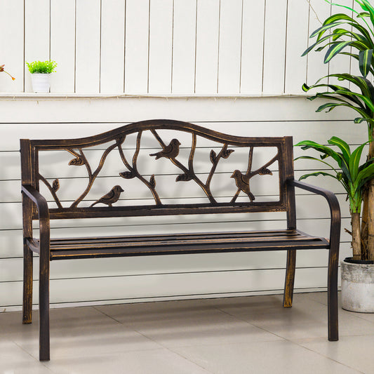 Alpha Joy 50" Patio Garden Bench Slatted Seat for Lawn, Park, Deck- Bronze