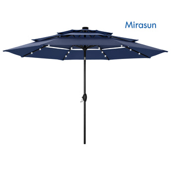 Mirasun 10ft Patio Umbrella with Light, Outdoor Large Auto-Tilt 3 Tier Market Table Umbrellas with 8 Sturdy Ribs and 1.5" Pole for Lawn Poolside Garden Terrace