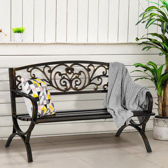 Alpha Joy 50" Patio Garden Bench Slatted Seat for Lawn, Park, Deck- Bronze