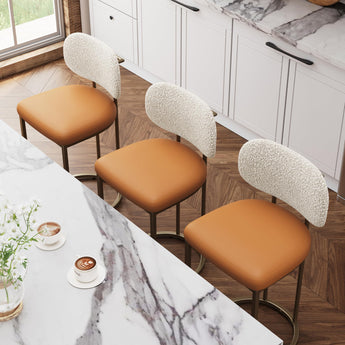 ALPHA HOME Bar Stools with Back, 24.8 Inch Counter Height Bar Stools Set of 3, Modern Counter Stools Upholstered Barstools with Metal Frame for Home Bars, Kitchen Islands, Bronze/Gold Leg
