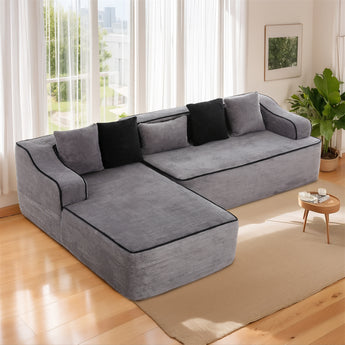 Comfy Modular Grey Sectional Sofa with Plush Pillow, Ready-to-Use