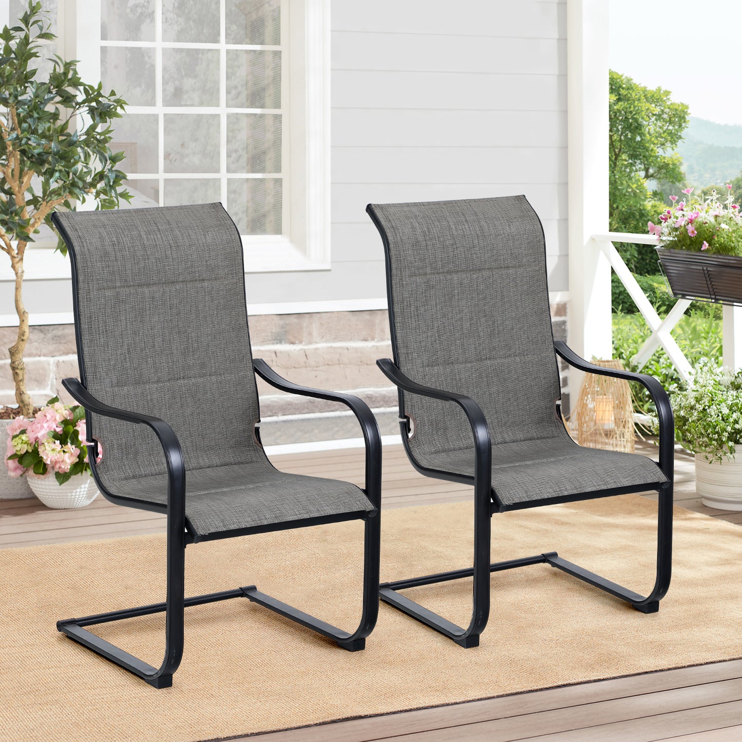 Sophia & William Patio Dining Chairs High Back Patio Chairs C Spring Motion Chairs 2 Pieces Quick Dry Textilene Outdoor Furniture Support 350lbs for Lawn Garden Balcony Pool Backyard Weather Resistant