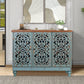 Alpha Joy 3-Door Hollow Carving Accent Cabinet for Dining Room, Living Room,Hallway-Blue