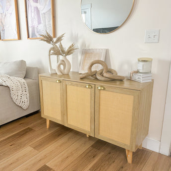 Shop now to transform your space with our beautiful Rattan 3-Door Sideboard Accent Cabinet!