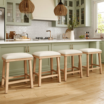 MAISON ARTS Off White Counter Height 24 inch Bar Stools Set of 4 for Kitchen Counter Solid Wood Legs with Faux Leather Padded Seat Farmhouse Barstools for 34"-38" Counter Island Upholstered Stools