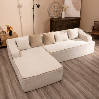 Comfy Modular Beige Sectional Sofa with Plush Pillow, Ready-to-Use