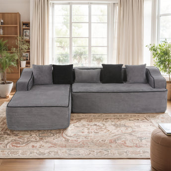 Comfy Modular Grey Sectional Sofa with Plush Pillow, Ready-to-Use