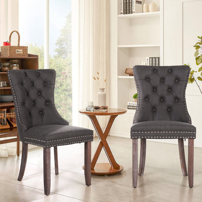 Sophia & William PU Leather Upholstered Dining Chairs with Ring Back-Set of 2-Gray