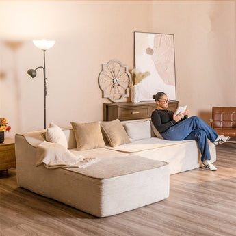 Comfy Modular Beige Sectional Sofa with Plush Pillow, Ready-to-Use