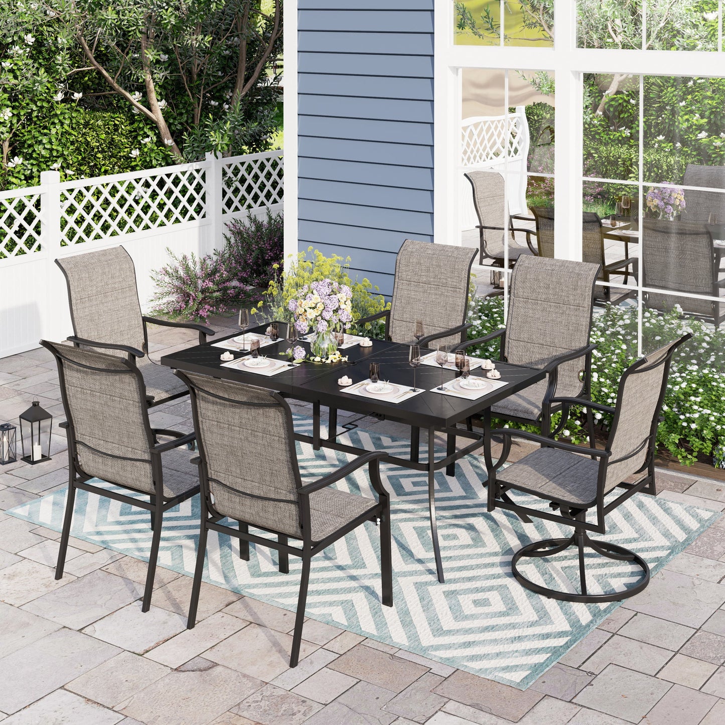 Sophia & William 7 Piece Patio Outdoor Dining Set Metal Furniture Set with Padded Swivel Chairs and Table