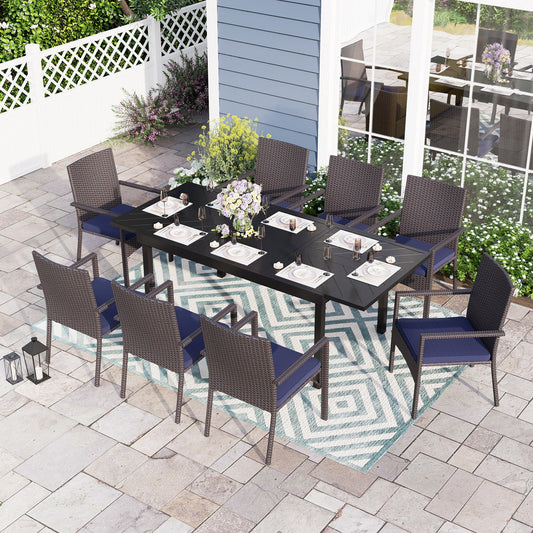 9-Piece Patio Dining Set with Rattan Steel Chairs and Extendable Table