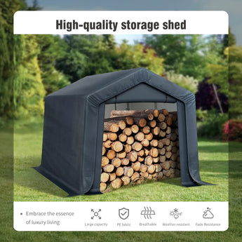 Alpha Joy 8 x 12 x 7.3 ft Portable Storage Shed Outdoor Heavy Duty Carport with Roll-up Ventilated Windows for Patio Furniture