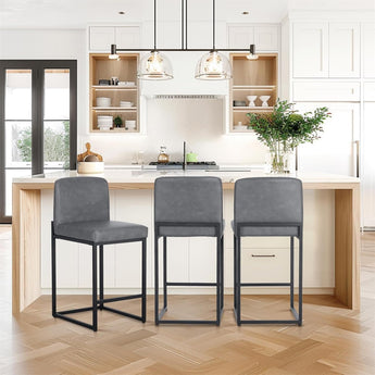 Sophia & William Grey Leather Bar Stools Set of 3, Counter Height 24" Bar Stools for Kitchen Island