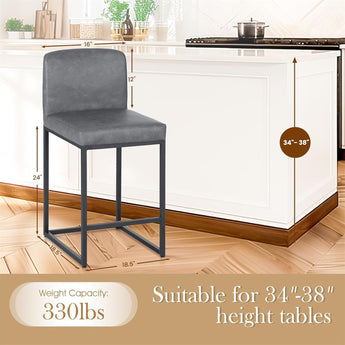 Sophia & William Grey Leather Bar Stools Set of 3, Counter Height 24" Bar Stools for Kitchen Island