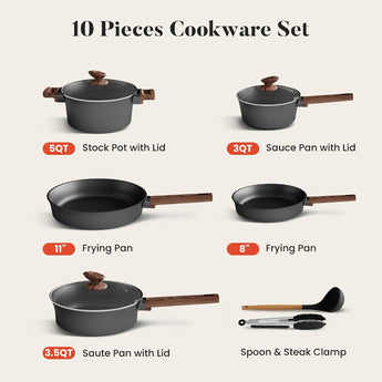 CHEFGUARD 10Pcs Ceramic Pots and Pans Set Non Stick | Non Toxic, Induction Cookware, PFOA & PFAS Free