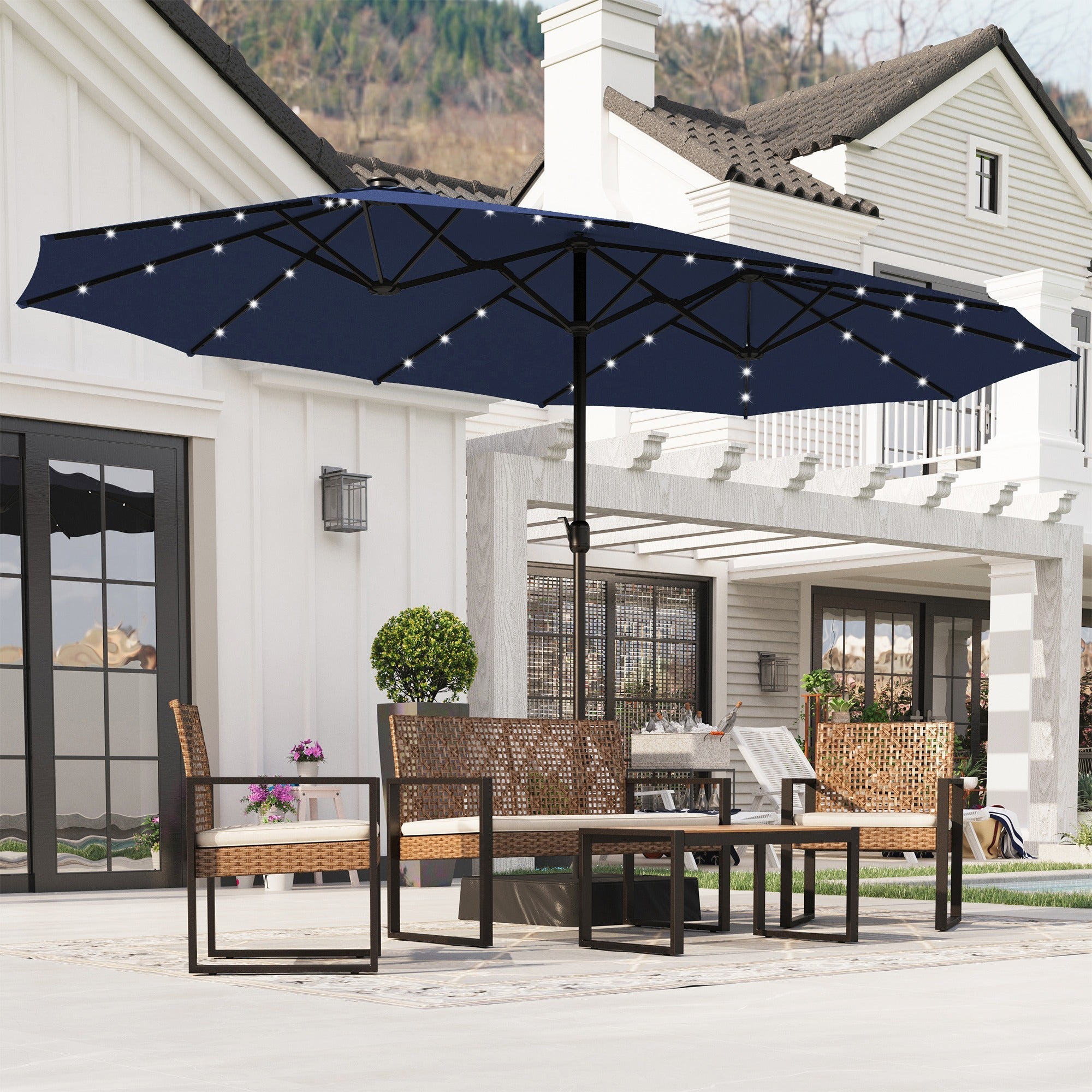 Sophia & William 15FT Outdoor Patio Umbrella Extra Large Double-Sided Garden Umbrella with Crank Handle Navy Blue Sophia & William 15FT Outdoor Patio Umbrella Extra Large Double-Sided Garden Umbrella with Crank Handle Navy Blue